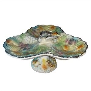 Vintage Betson Hand Painted Cottage Core Fruit/Bird Pedestal Dish